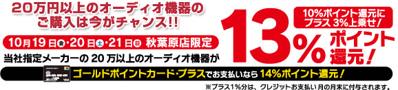 20万円以上のオーディオ機器のご購入で13%ポイント還元！